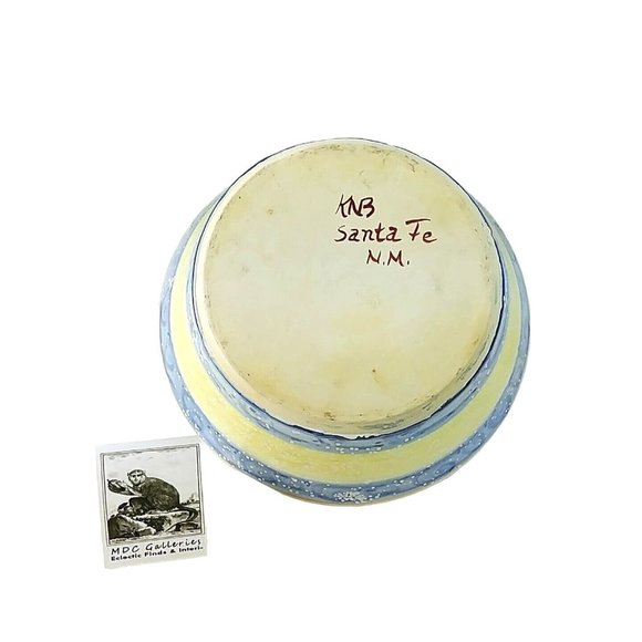 Serving Bowl Handmade Stoneware Bowl Stripes Swirls Artisan Signed on Bottom - Picture 3 of 6